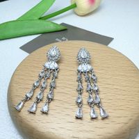 1 Pair Ig Style Shiny Water Droplets Tassel Inlay Copper Zircon Drop Earrings sku image 1