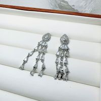 1 Pair Ig Style Shiny Water Droplets Tassel Inlay Copper Zircon Drop Earrings main image 5