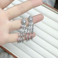 1 Pair Ig Style Shiny Water Droplets Tassel Inlay Copper Zircon Drop Earrings main image 4