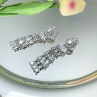 1 Pair Ig Style Shiny Water Droplets Tassel Inlay Copper Zircon Drop Earrings main image 6