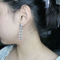 1 Pair Ig Style Shiny Water Droplets Tassel Inlay Copper Zircon Drop Earrings main image 2