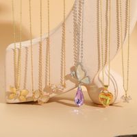 Cute Sweet Classic Style Butterfly Shell Copper Plating Inlay Zircon 14k Gold Plated White Gold Plated Women's Pendant Necklace main image 7