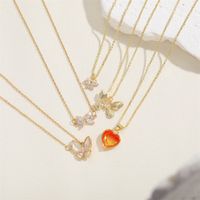 Cute Sweet Classic Style Butterfly Shell Copper Plating Inlay Zircon 14k Gold Plated White Gold Plated Women's Pendant Necklace main image 3