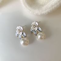 1 Pair Sweet Flower Enamel Plating Inlay Imitation Pearl Copper Zircon 14k Gold Plated Drop Earrings sku image 2