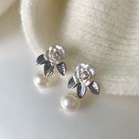 1 Pair Sweet Flower Enamel Plating Inlay Imitation Pearl Copper Zircon 14k Gold Plated Drop Earrings main image 4