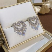 Wholesale Jewelry Shiny Tassel Heart Shape Metal Zircon Plating Inlay Drop Earrings main image 5
