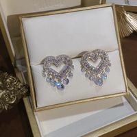 Wholesale Jewelry Shiny Tassel Heart Shape Metal Zircon Plating Inlay Drop Earrings main image 4