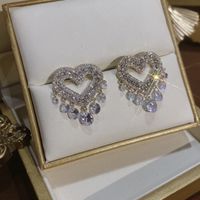 Wholesale Jewelry Shiny Tassel Heart Shape Metal Zircon Plating Inlay Drop Earrings main image 3