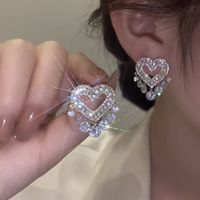 Wholesale Jewelry Shiny Tassel Heart Shape Metal Zircon Plating Inlay Drop Earrings sku image 1
