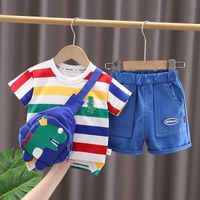 Cute Cartoon Stripe Cotton Boys Clothing Sets sku image 16