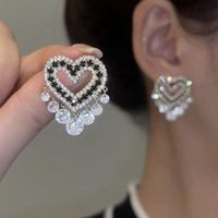 Wholesale Jewelry Shiny Tassel Heart Shape Metal Zircon Plating Inlay Drop Earrings sku image 2