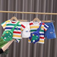 Cute Cartoon Stripe Cotton Boys Clothing Sets main image 6