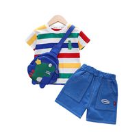 Cute Cartoon Stripe Cotton Boys Clothing Sets main image 3