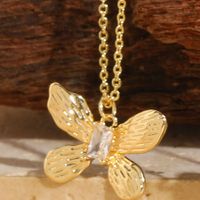 Cute Sweet Classic Style Butterfly Shell Copper Plating Inlay Zircon 14k Gold Plated White Gold Plated Women's Pendant Necklace sku image 2