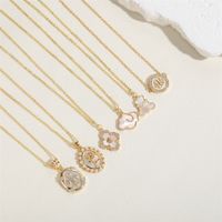 Sweet Commute Clouds Bear Rose Copper Plating Inlay Pearl Shell Zircon 14k Gold Plated Pendant Necklace main image 9