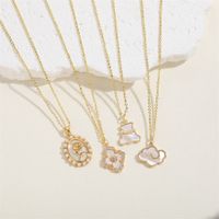 Sweet Commute Clouds Bear Rose Copper Plating Inlay Pearl Shell Zircon 14k Gold Plated Pendant Necklace main image 7