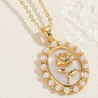 Sweet Commute Clouds Bear Rose Copper Plating Inlay Pearl Shell Zircon 14k Gold Plated Pendant Necklace sku image 4