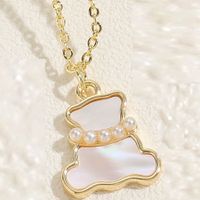 Sweet Commute Clouds Bear Rose Copper Plating Inlay Pearl Shell Zircon 14k Gold Plated Pendant Necklace sku image 1
