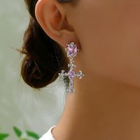 1 Pair Glam Classic Style Shiny Cross Plating Inlay Copper Copper Alloy Zircon 18K Gold Plated Drop Earrings main image 3