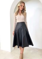 Autumn Fashion Solid Color Pu Polyester Midi Dress Skirts main image 5