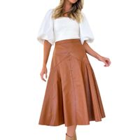 Autumn Fashion Solid Color Pu Polyester Midi Dress Skirts main image 3