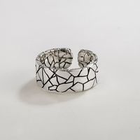 Silver Hangge Retro Heavy Industry Wide Surface Stone Pattern Crack Ring 925 Sterling Silver Ins Personality Hip-hop Fashion Couple's Ring main image 5