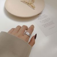 Silver Hangge Retro Heavy Industry Wide Surface Stone Pattern Crack Ring 925 Sterling Silver Ins Personality Hip-hop Fashion Couple's Ring main image 4
