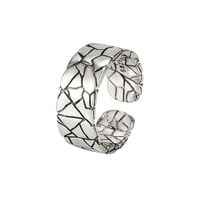 Silver Hangge Retro Heavy Industry Wide Surface Stone Pattern Crack Ring 925 Sterling Silver Ins Personality Hip-hop Fashion Couple's Ring main image 2