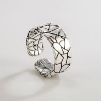 Silver Hangge Retro Heavy Industry Wide Surface Stone Pattern Crack Ring 925 Sterling Silver Ins Personality Hip-hop Fashion Couple's Ring sku image 1