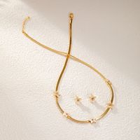 201 Edelstahl Hülse 18 Karat Vergoldet Elegant Einfacher Stil Überzug Stern Herzform Blume Ohrringe Halskette main image 3