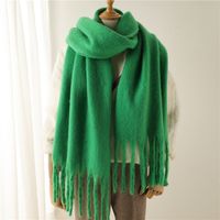 Mohair Scarf Pure Color All-matching Winter Warm Lengthened Fringe Bib Scarf Men's And Women's European And American Export Thick Scarf main image 2