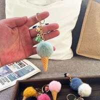 Cute Ice Cream Artificial Mink Hair Kid's Bag Pendant Keychain sku image 2