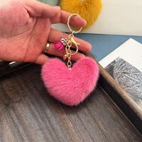 Cute Heart Shape Imitated Mink Unisex Bag Pendant Keychain main image 4