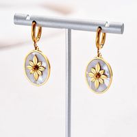 1 Pair Retro French Style Flower Plating Inlay 201 Stainless Steel Shell 18K Gold Plated Drop Earrings main image 1