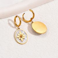 1 Pair Retro French Style Flower Plating Inlay 201 Stainless Steel Shell 18K Gold Plated Drop Earrings main image 3
