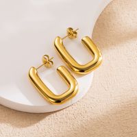 1 Pair Basic U Shape Polishing Plating 304 Stainless Steel 14K Gold Plated Earrings main image 3