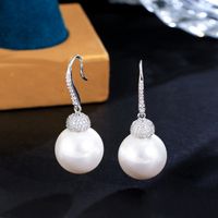 1 Pair Vintage Style Vacation Solid Color Inlay Copper Copper Alloy Artificial Pearls Drop Earrings sku image 1