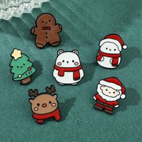 Christmas Style Holiday Brooch Cute Cartoon Metal Pin Elk Santa Claus Badge Holiday Decorations main image 4