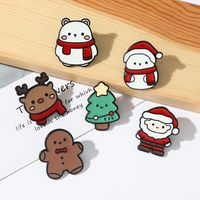Christmas Style Holiday Brooch Cute Cartoon Metal Pin Elk Santa Claus Badge Holiday Decorations main image 2