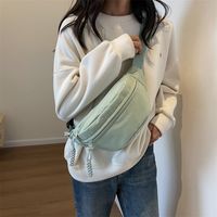 Femmes Toutes Les Saisons Toile Couleur Unie Élégant Vacances Fil À Coudre Forme De Boulette Fermeture Éclair Sac Banane main image 5