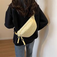 Femmes Toutes Les Saisons Toile Couleur Unie Élégant Vacances Fil À Coudre Forme De Boulette Fermeture Éclair Sac Banane sku image 4