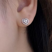 1 Pair Simple Style Heart Shape Plating Inlay Alloy Zircon White Gold Plated Ear Studs main image 2