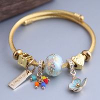 Vintage Style Ethnic Style Heart Shape Flower Alloy Steel Wire Beaded Plating Women's Bangle main image 4