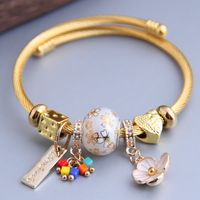 Vintage Style Ethnic Style Heart Shape Flower Alloy Steel Wire Beaded Plating Women's Bangle main image 3