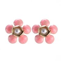 1 Pair Vintage Style Pastoral Solid Color Flower Plating Copper Ear Studs main image 5