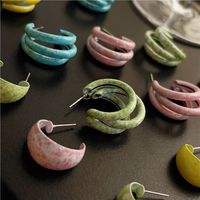 1 Pair Cute Sweet Ditsy Floral Solid Color Stoving Varnish Imitation Porcelain Paint Metal Hoop Earrings main image 6