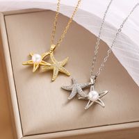 Stainless Steel Vintage Style Simple Style Plating Inlay Star Solid Color Zircon Pendant Necklace main image 1