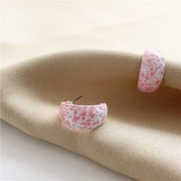 1 Pair Cute Sweet Ditsy Floral Solid Color Stoving Varnish Imitation Porcelain Paint Metal Hoop Earrings sku image 3