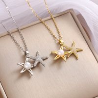 Stainless Steel Vintage Style Simple Style Plating Inlay Star Solid Color Zircon Pendant Necklace main image 3
