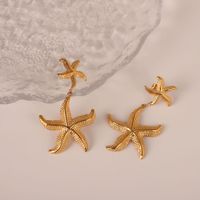 1 Pair Elegant Starfish Plating Stainless Steel 18k Gold Plated Drop Earrings main image 5